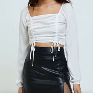 Lottie Moss Satin Cinch Long Sleeve Top Size XS